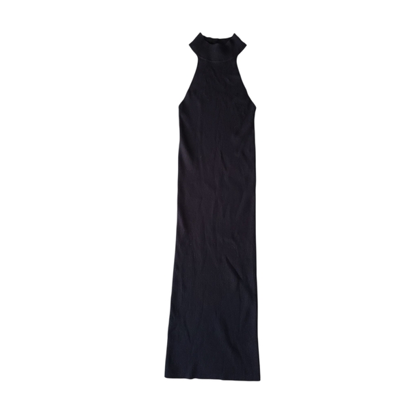 Line & Dot Black High Neck Tank Ribbed Midi Dress Medium - Picture 4 of 5